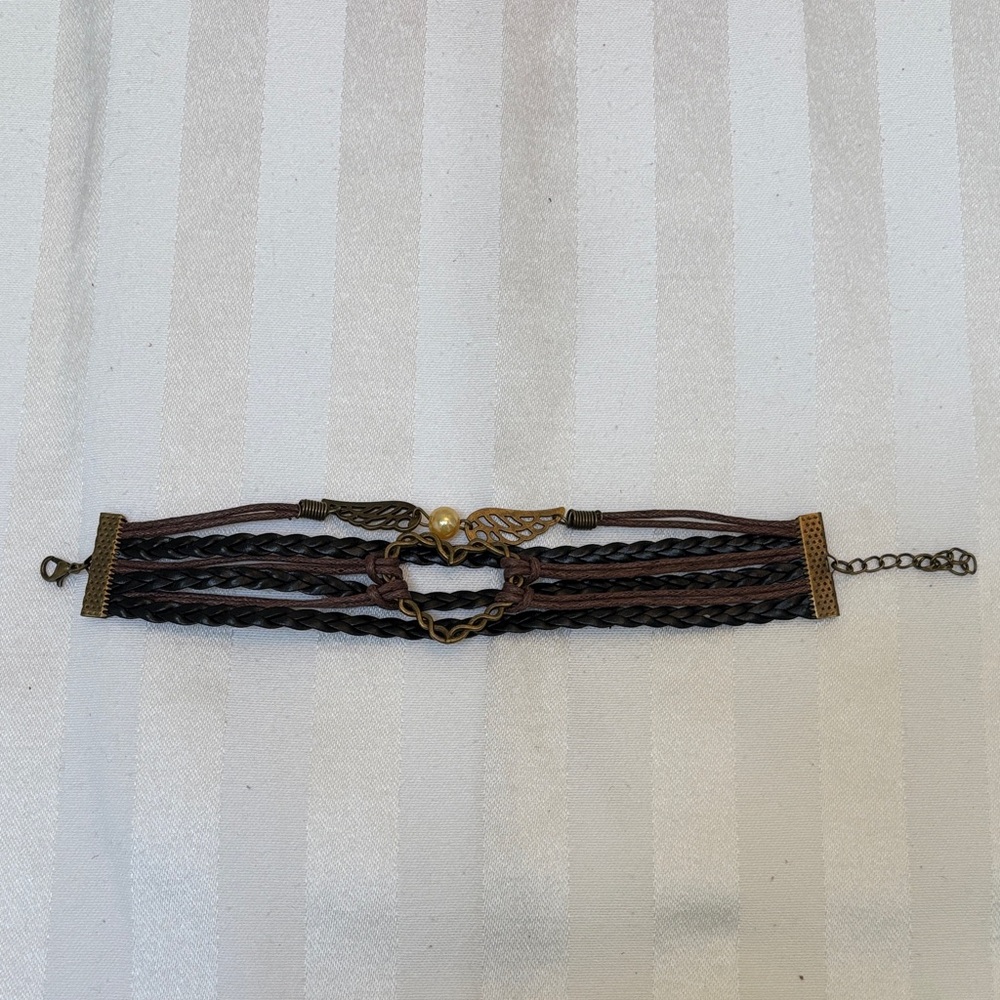 Angel Wings and Heart Brown and Gold Women's Bracelet